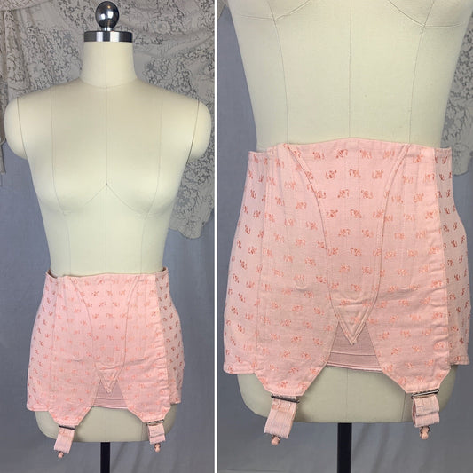 Vintage 1950's Corset Girdle | Bubblegum Pink Cotton with Satin Damask & Plush Velvet | Size LG, XL | Brigitte - Made in France - Daggers & Dames