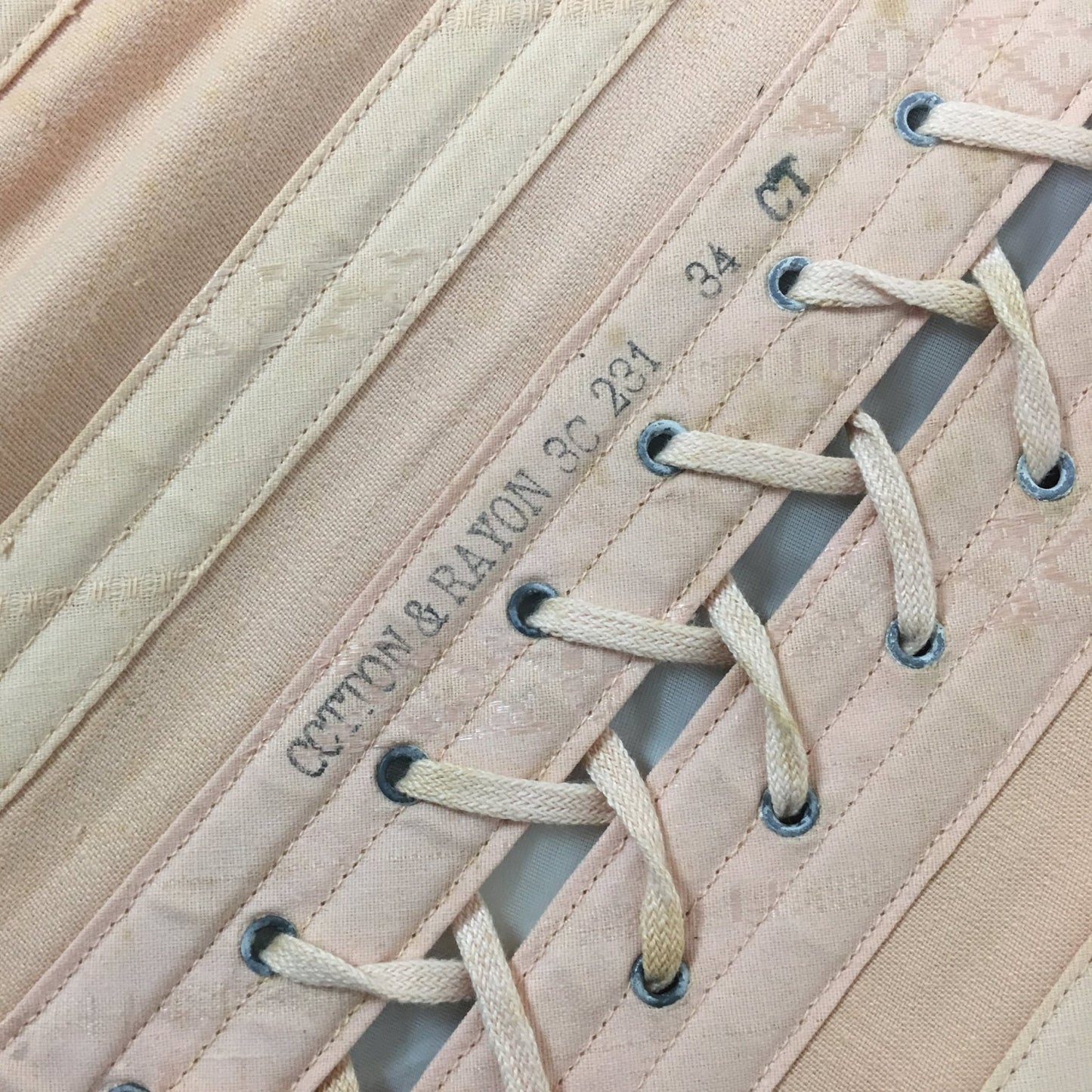Vintage 1950's Corset Girdle | Rich Peach Rayon & Cotton Chevron with Boning | Size LG, XLG - Daggers & Dames