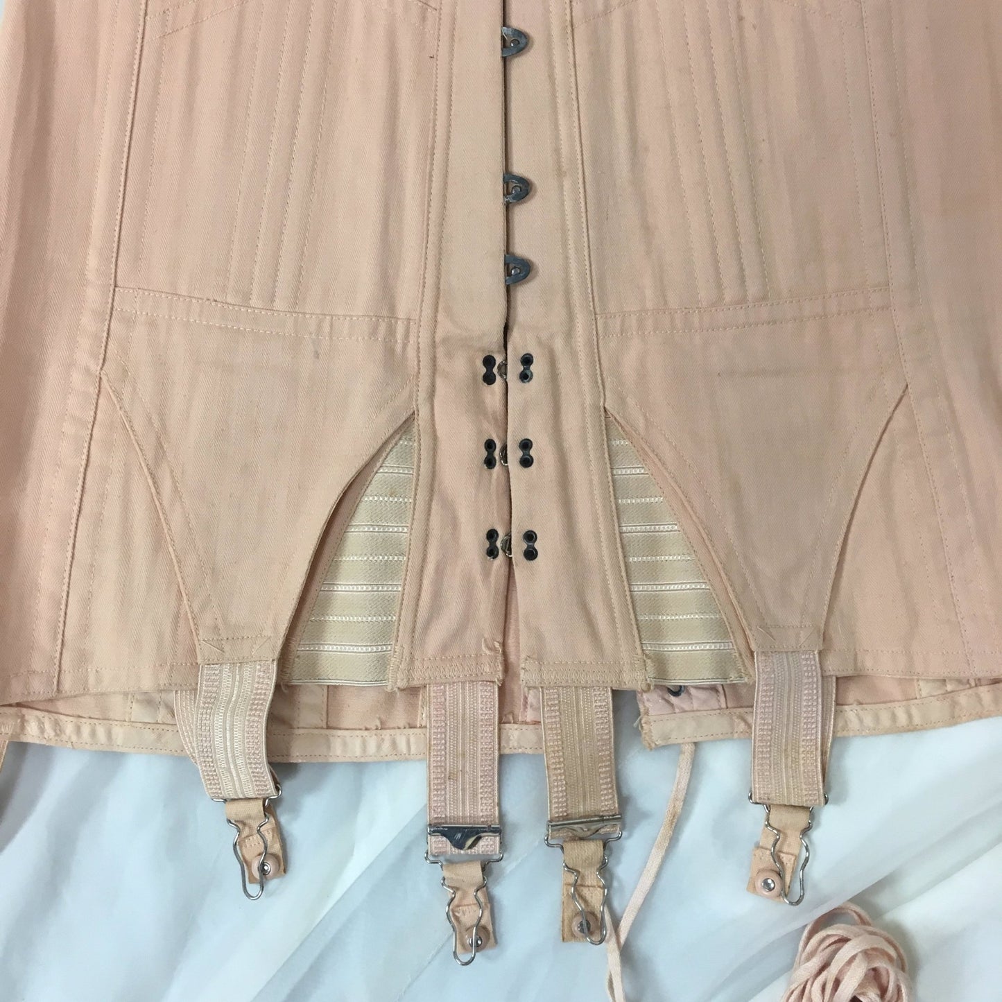 Vintage 1950's Corset Girdle | Rich Peach Rayon & Cotton Chevron with Boning | Size LG, XLG - Daggers & Dames