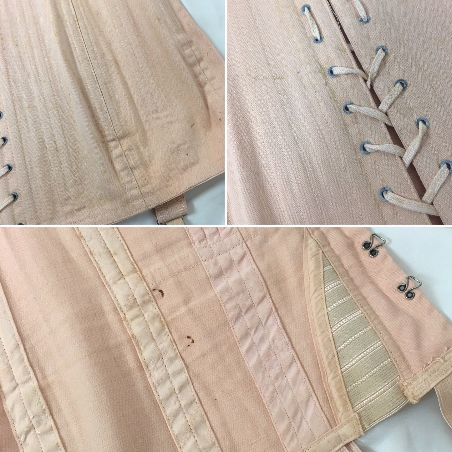 Vintage 1950's Corset Girdle | Rich Peach Rayon & Cotton Chevron with Boning | Size LG, XLG - Daggers & Dames