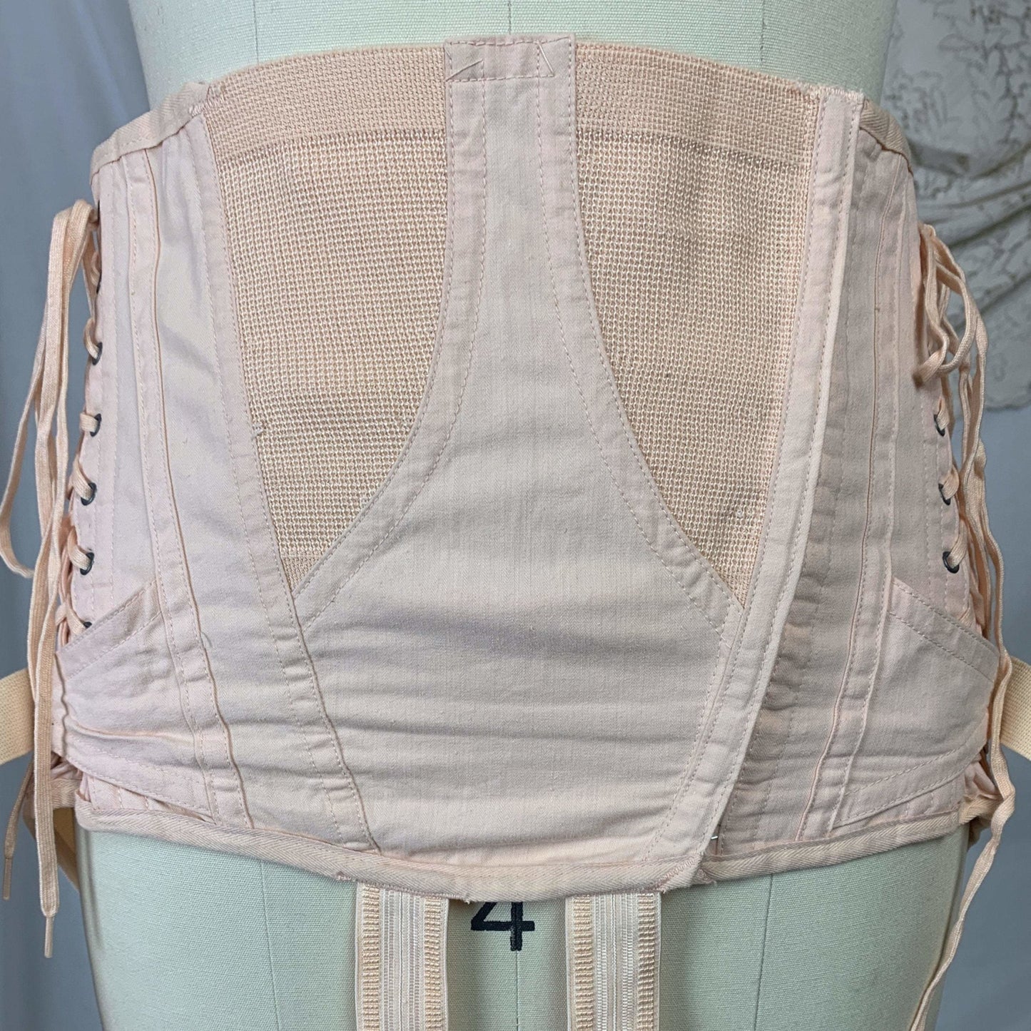 Vintage 1950's Corset Girdle | Rose Peach Cotton with Fan Corset Lacing | Famous Gale by Sears, Roebuck and Co. | Size MED, LG, XL - Daggers & Dames