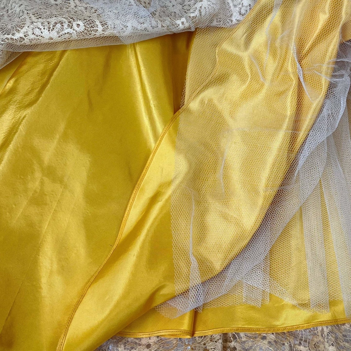 Vintage 1950's Dress | Goldenrod Yellow Taffeta with Ivory Spiderweb Cotton Lace | Size XS - Daggers & Dames