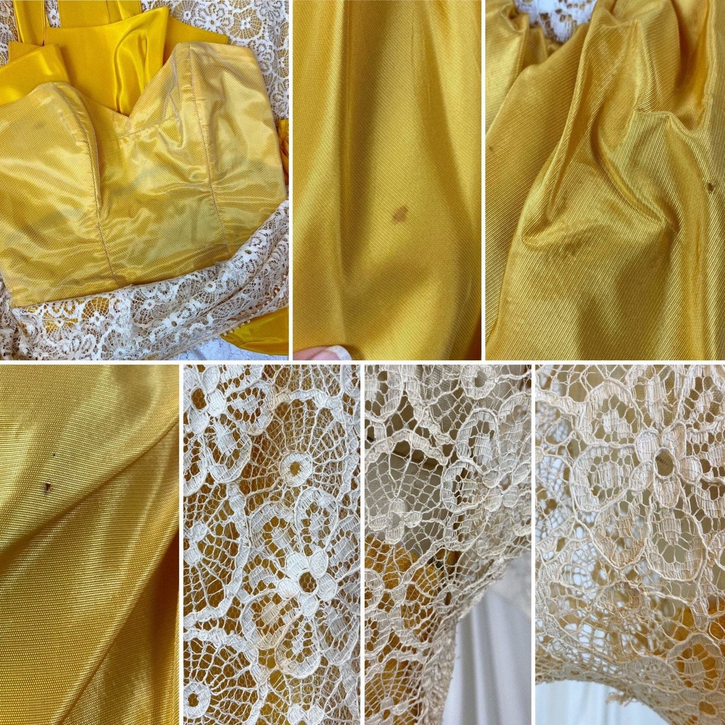 Vintage 1950's Dress | Goldenrod Yellow Taffeta with Ivory Spiderweb Cotton Lace | Size XS - Daggers & Dames