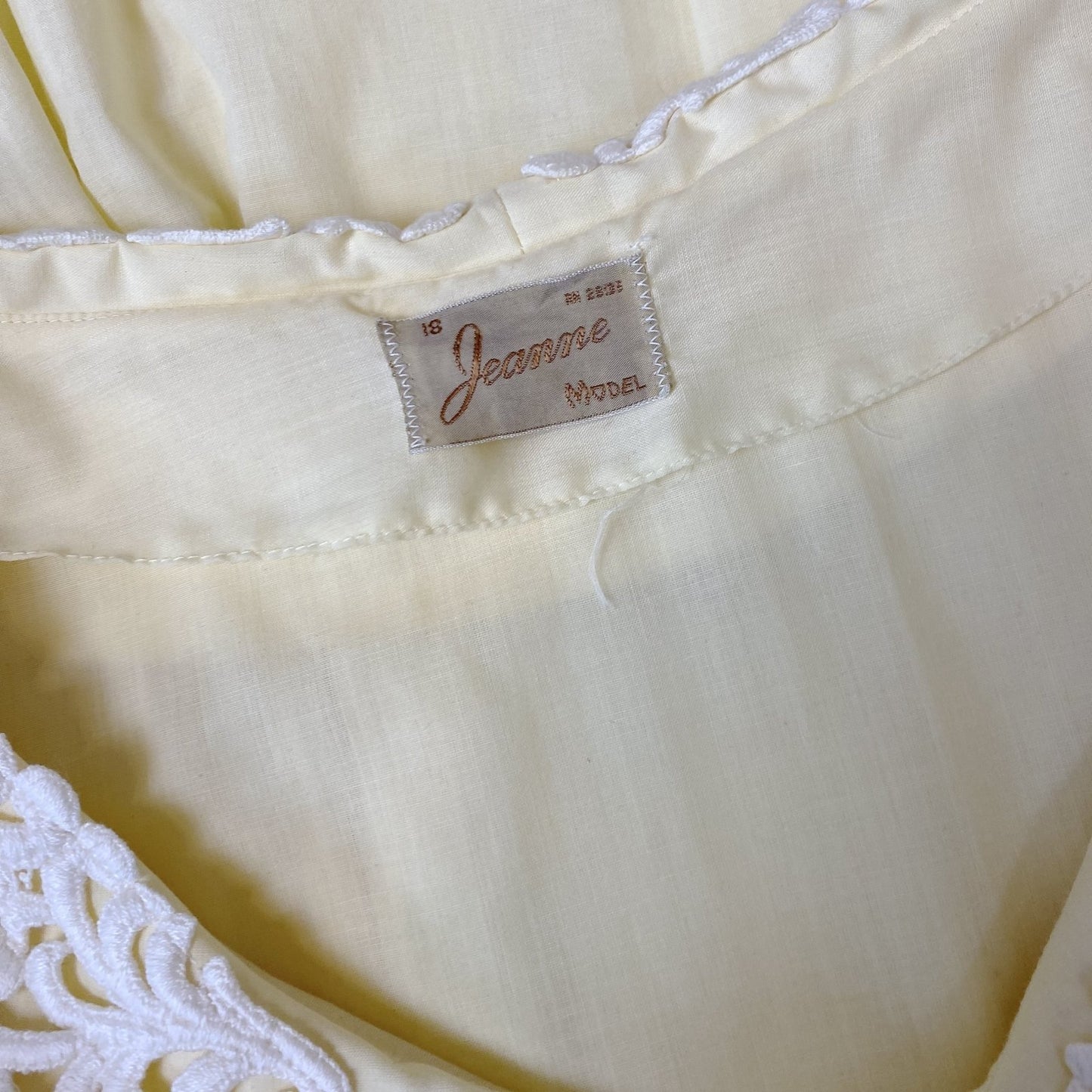 Vintage 1950's Dress | Pastel Yellow Cotton with White Embroidered Lace & Pintuck Stitching | Size M, LG | Jeanne Model - Daggers & Dames