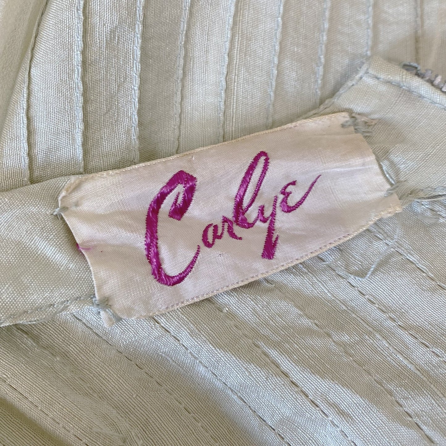 Vintage 1950's Dress | Sage Green Silk Dupioni with Pintuck Stitching, Silk Chiffon & Lace | Size XS | Carlye - Daggers & Dames