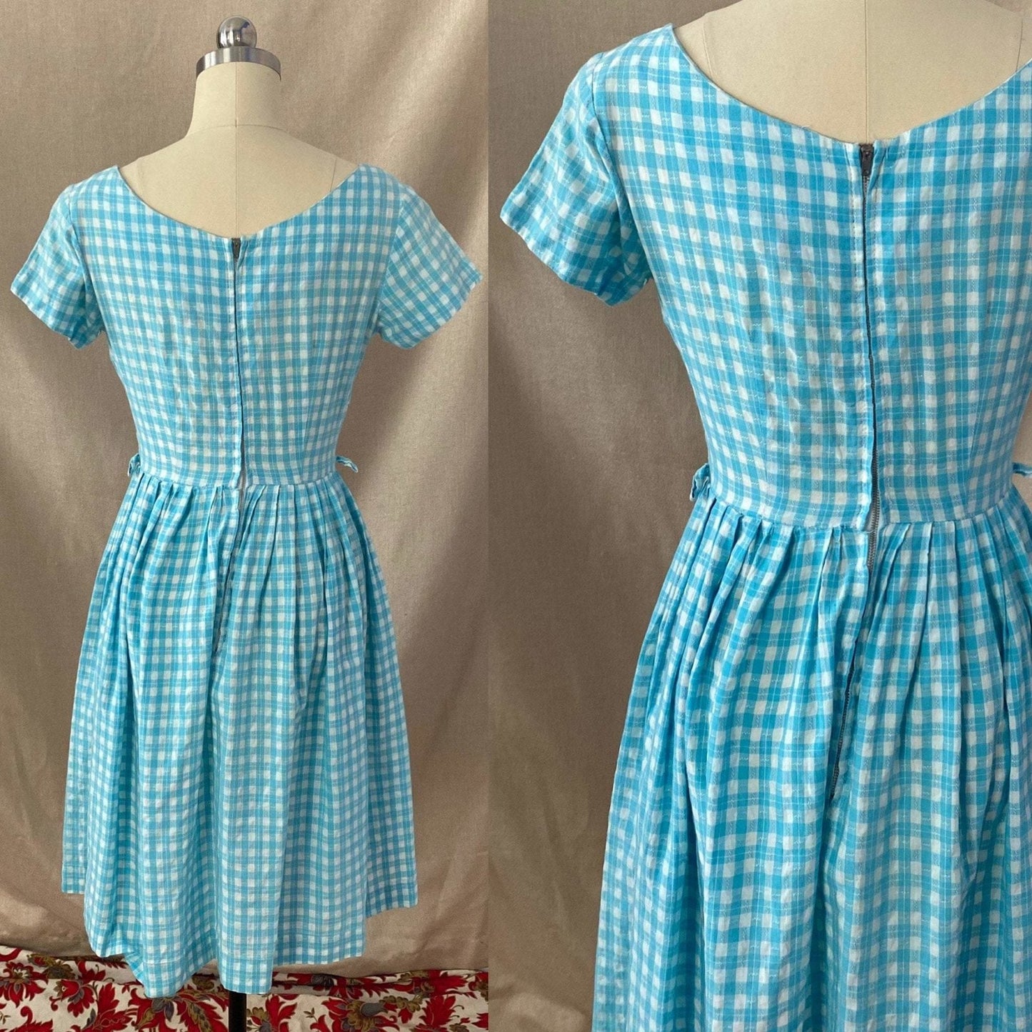 Vintage 1950's Dress | Sky Blue & White Gingham Print Cotton | Size XS -Never Worn - Daggers & Dames