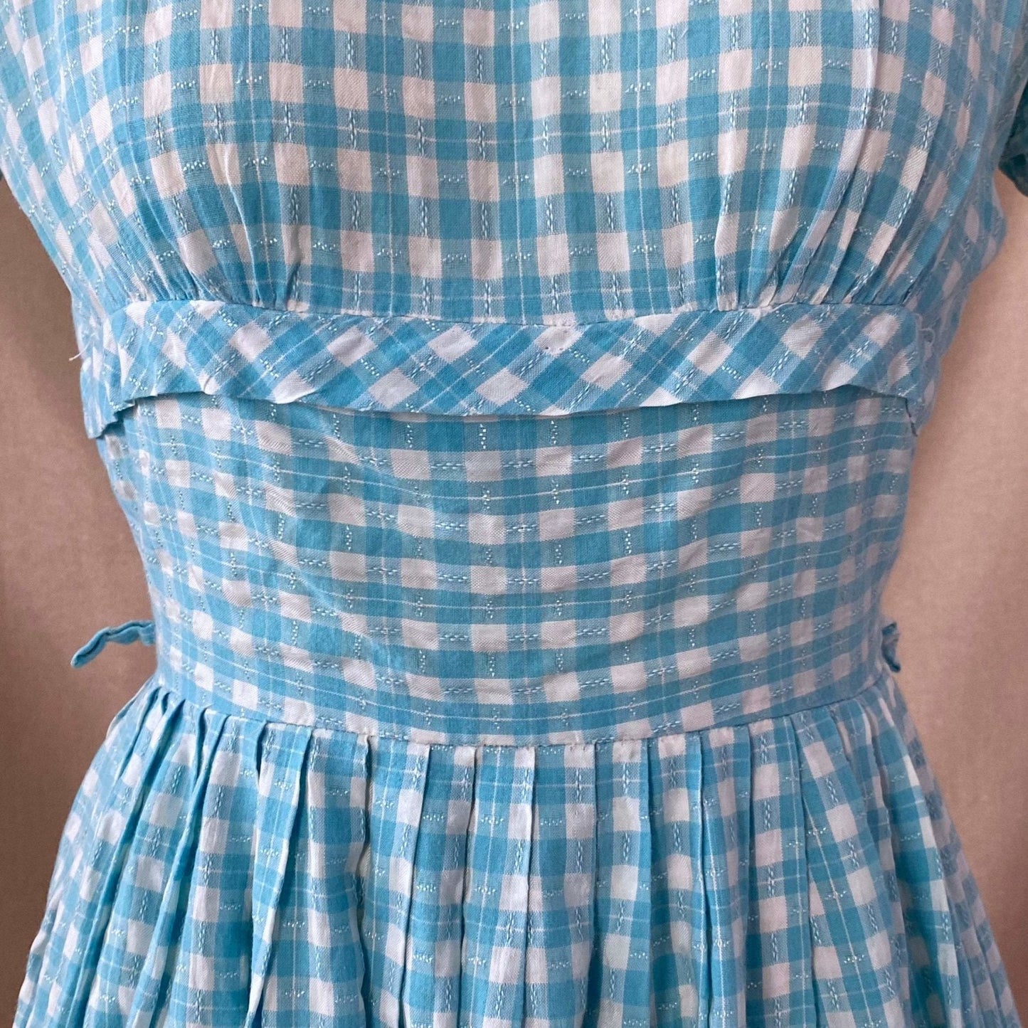 Vintage 1950's Dress | Sky Blue & White Gingham Print Cotton | Size XS -Never Worn - Daggers & Dames