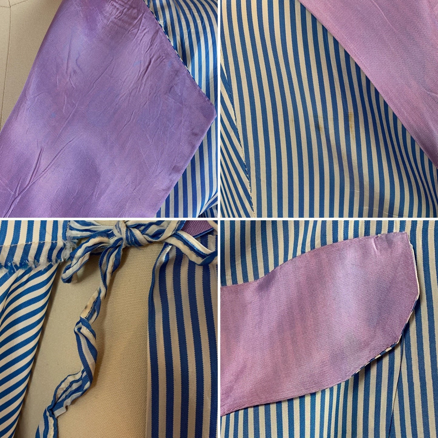 Vintage 1950's Dressing Gown Robe | Blue & White Nautical Stripes with Lilac Purple Accents | Peggy Prim | Size SM, MED - Daggers & Dames