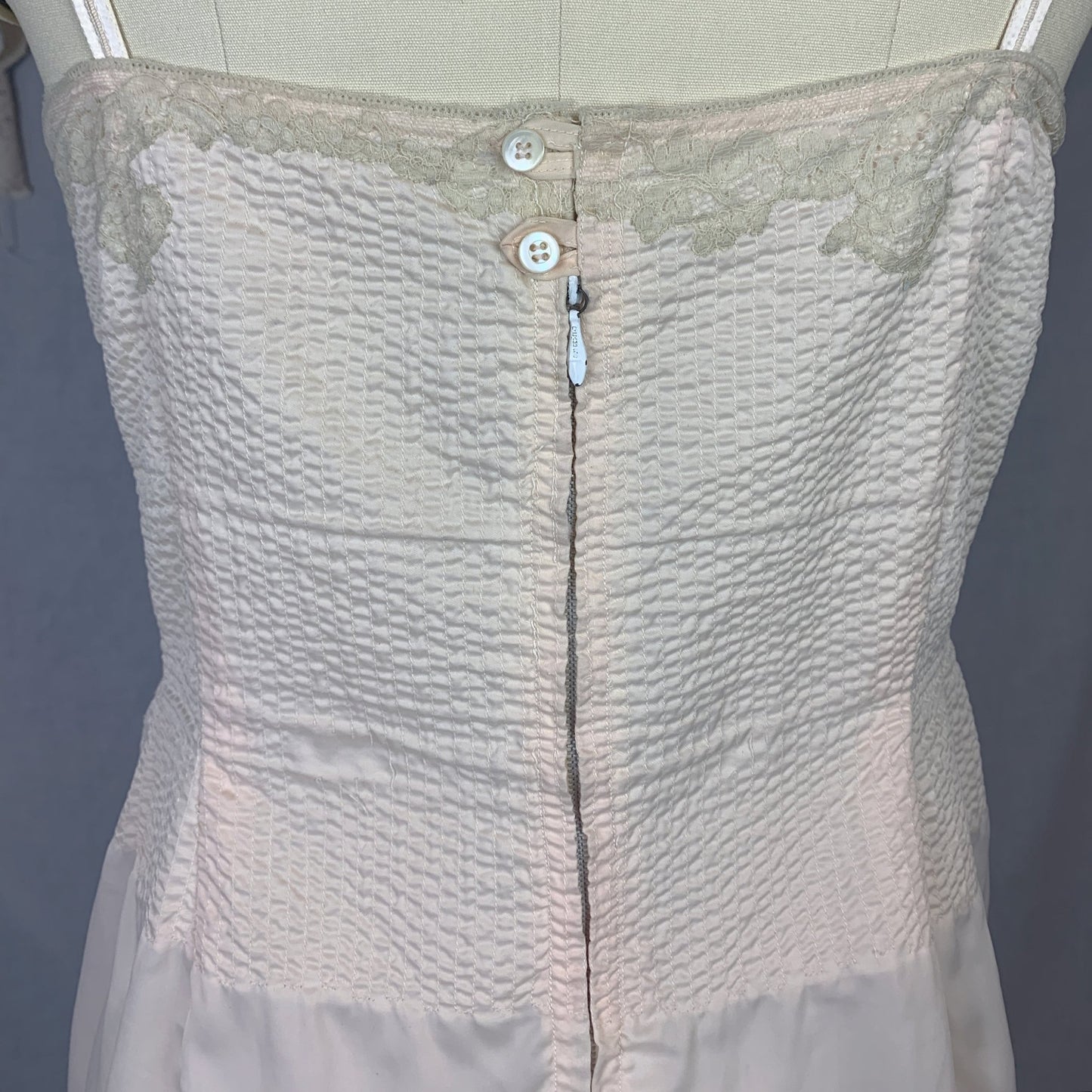 Vintage 1950's Foundation Slip | Palest Pink Nylon with Monowire Bullet Bra top & Nude Lace | Size 36 C, MED, LG - Daggers & Dames