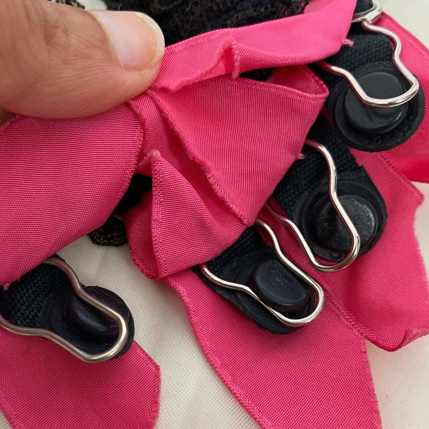 Vintage 1950's Garter Belt | Black Nylon Chiffon with Lace & Hot Pink Satin | Size XS, S, M | GiGi - Daggers & Dames