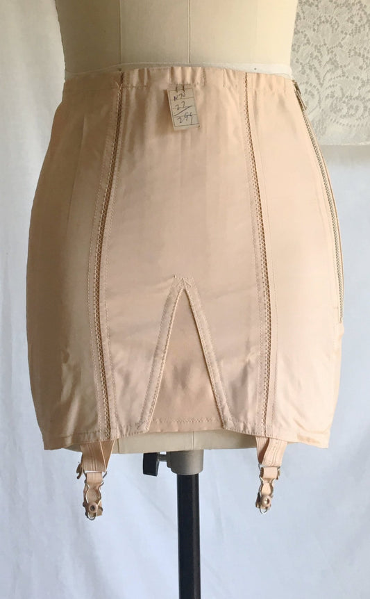 Vintage 1950's Girdle | Rose Gold Rayon with Elastic Panels & Boning | Chic Mode Foundations | Size SM, MED - Daggers & Dames