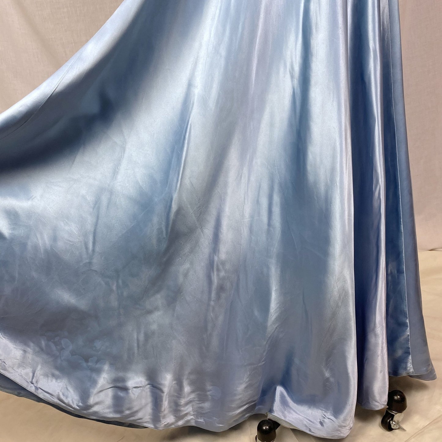 Vintage 1950's Hostess Gown | Sky Blue Acetate Satin with High Wired Collar & Ruched Sleeves | Size S, M - Daggers & Dames