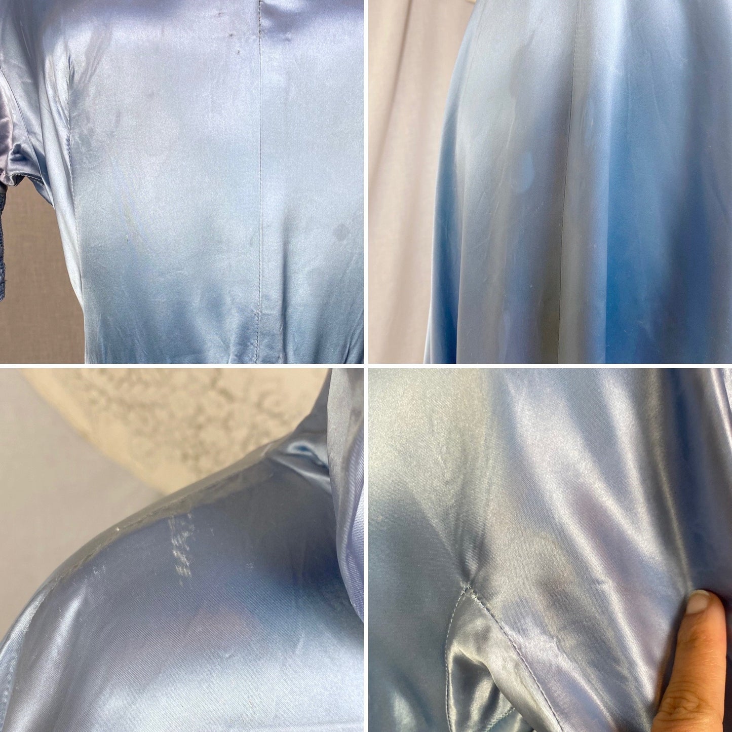 Vintage 1950's Hostess Gown | Sky Blue Acetate Satin with High Wired Collar & Ruched Sleeves | Size S, M - Daggers & Dames