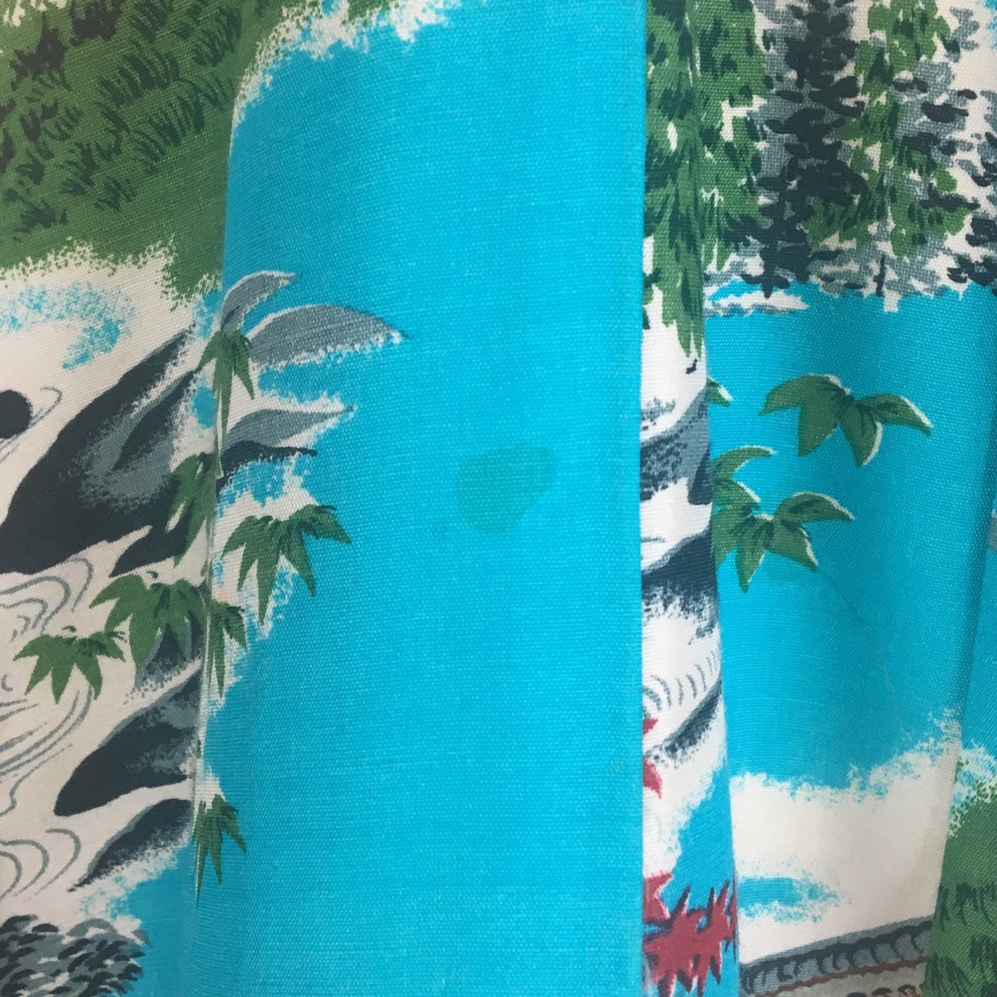 Vintage 1950's Japanese Kimono | Crisp Turquoise Blue Cotton with Scenic Print | Size Free - Daggers & Dames