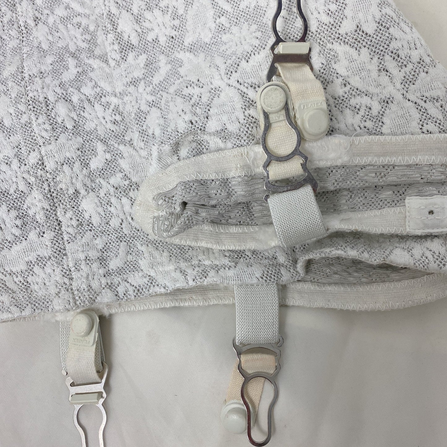Vintage 1950's Long Leg Panty Girdle | White Floral Cotton Lace with Garters & Open Crotch | Size XS | Olga - Daggers & Dames