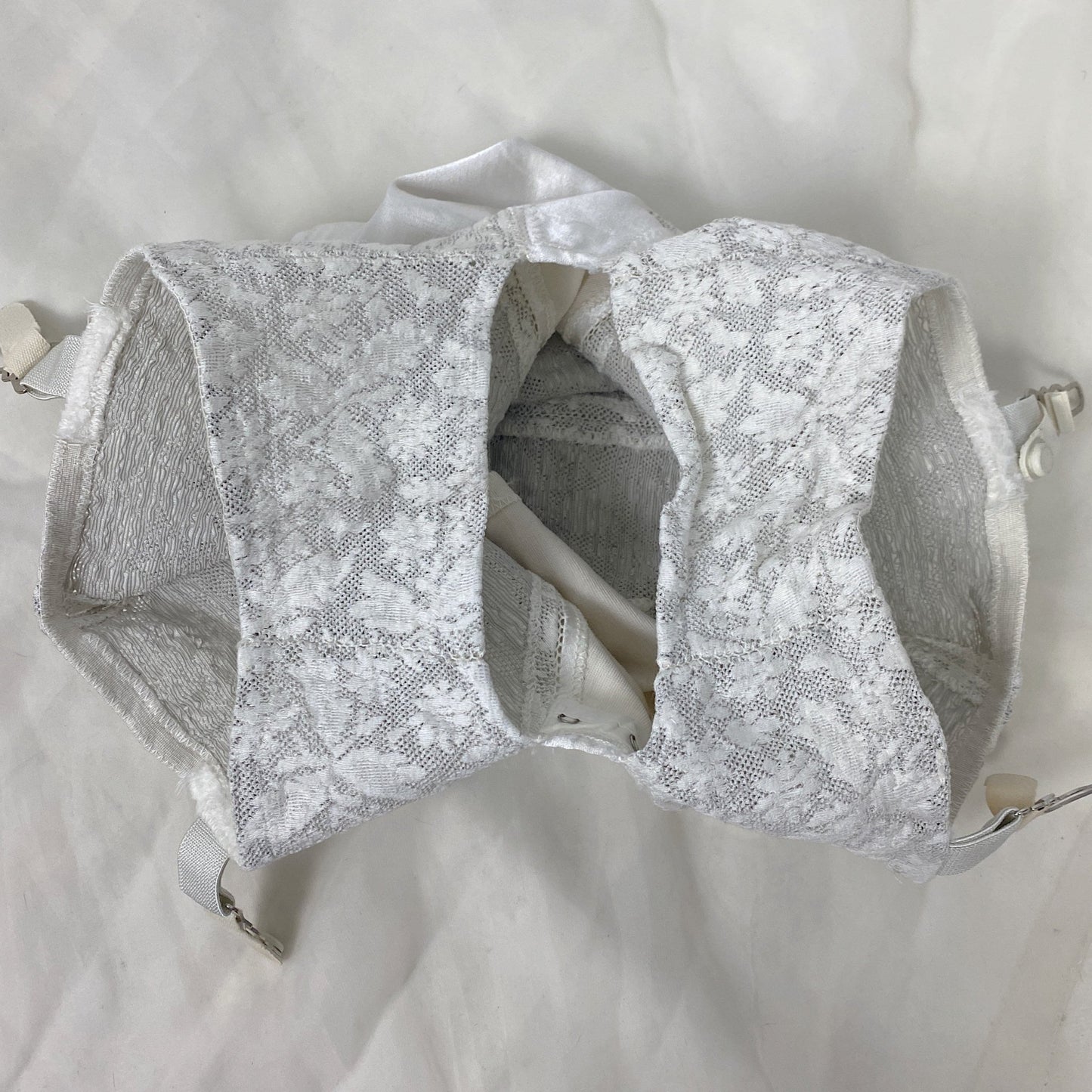 Vintage 1950's Long Leg Panty Girdle | White Floral Cotton Lace with Garters & Open Crotch | Size XS | Olga - Daggers & Dames