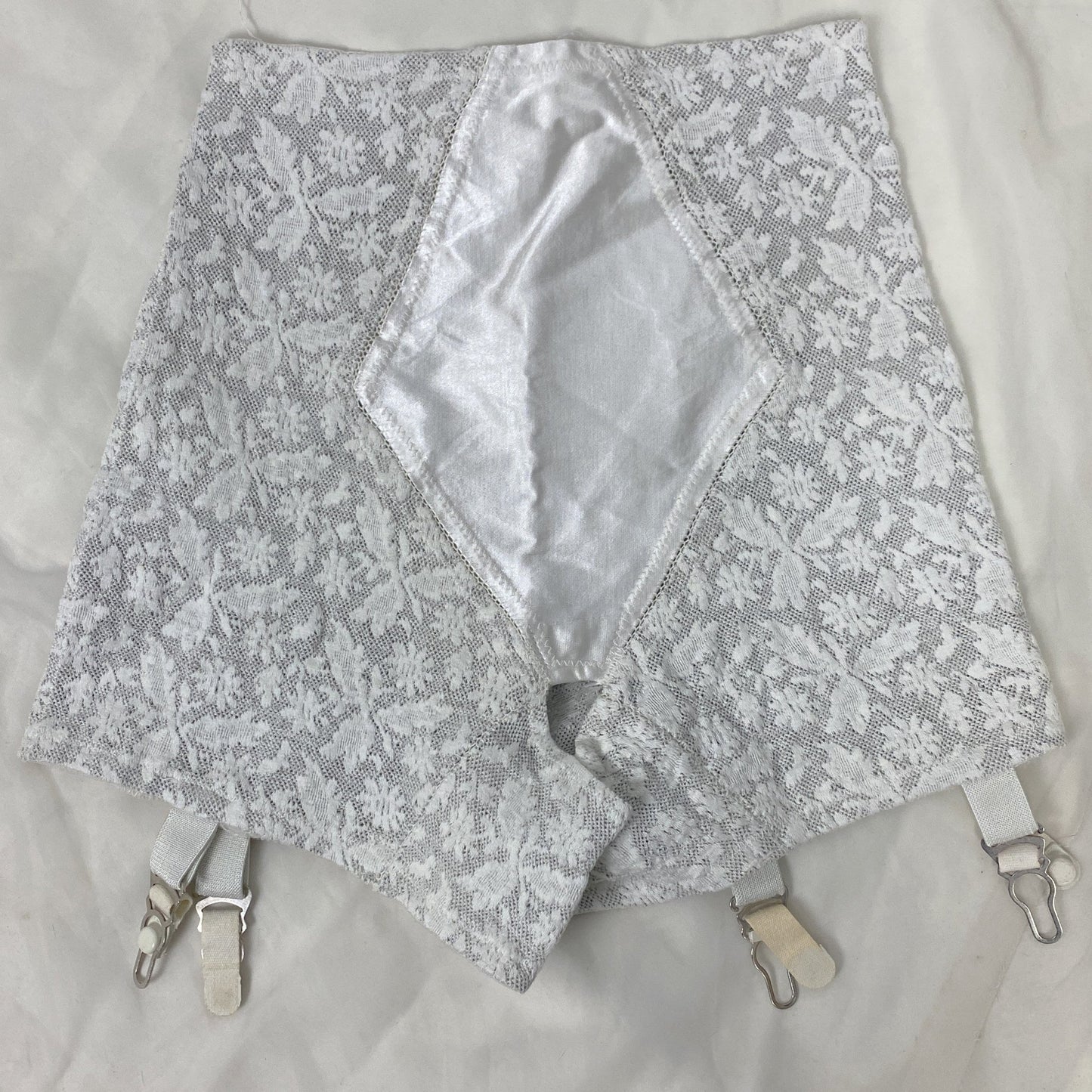 Vintage 1950's Long Leg Panty Girdle | White Floral Cotton Lace with Garters & Open Crotch | Size XS | Olga - Daggers & Dames