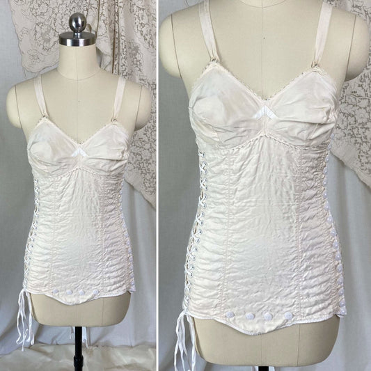 Vintage 1950's Maternity Girdle | Pale Nude Quilted Rayon Blend with Corset Lacing & Detachable Bust | Size XS - Daggers & Dames