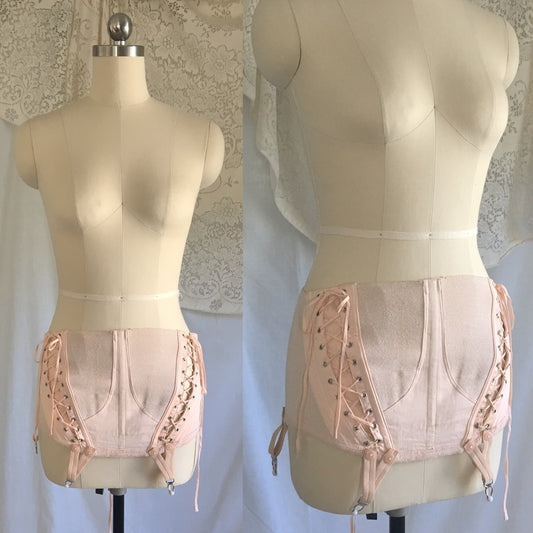 Vintage 1950's Maternity Girdle | Powder Pink Cotton with Velvet | Revea, Made in France | Size S, M, LG - Daggers & Dames