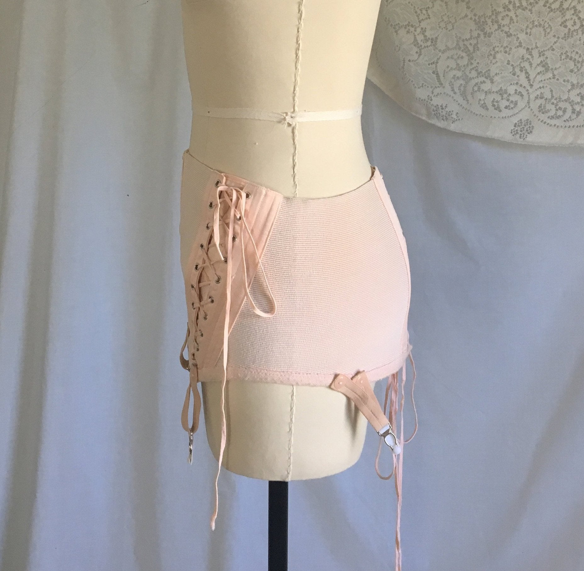 Vintage 1950's Maternity Girdle | Powder Pink Cotton with Velvet | Revea, Made in France | Size S, M, LG - Daggers & Dames