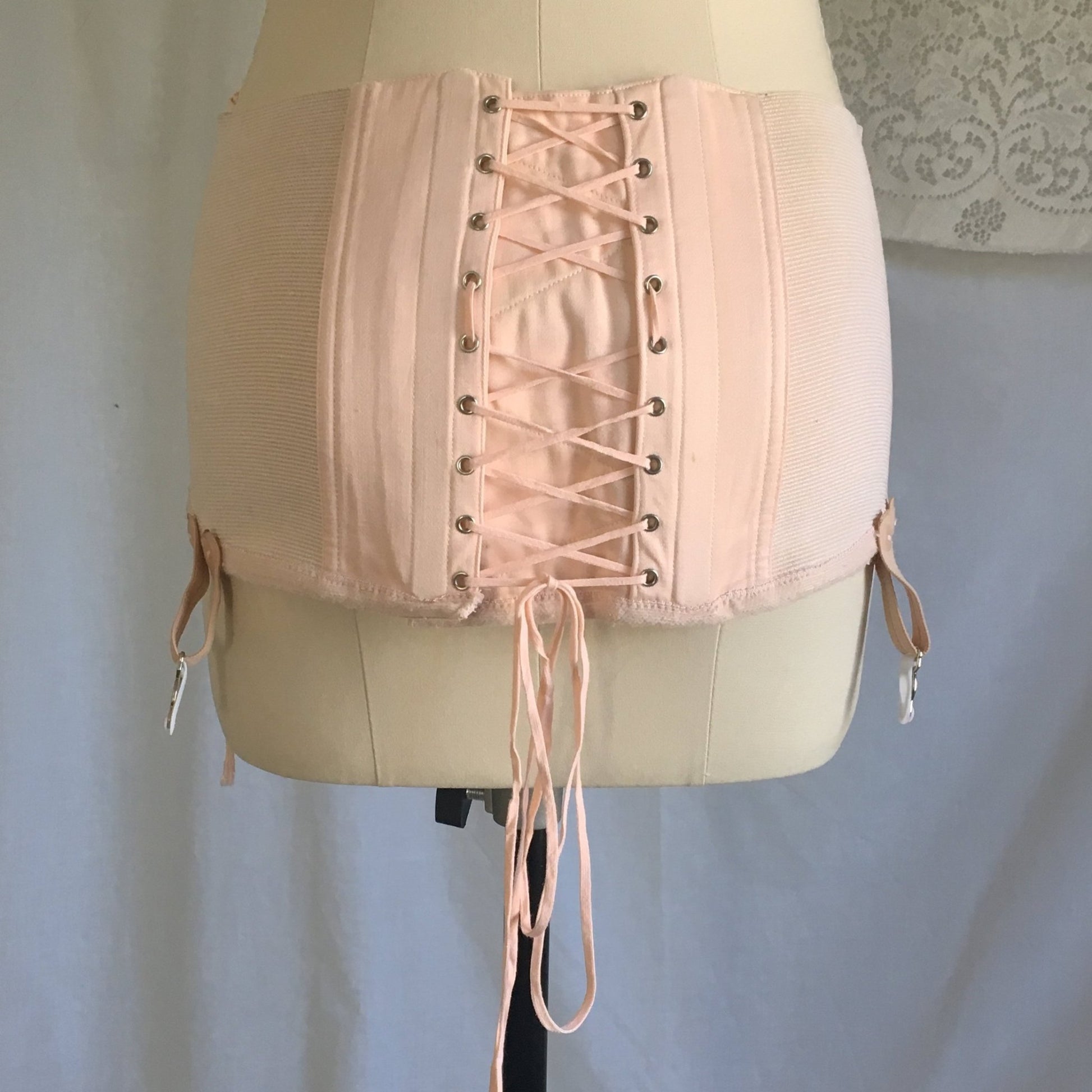 Vintage 1950's Maternity Girdle | Powder Pink Cotton with Velvet | Revea, Made in France | Size S, M, LG - Daggers & Dames