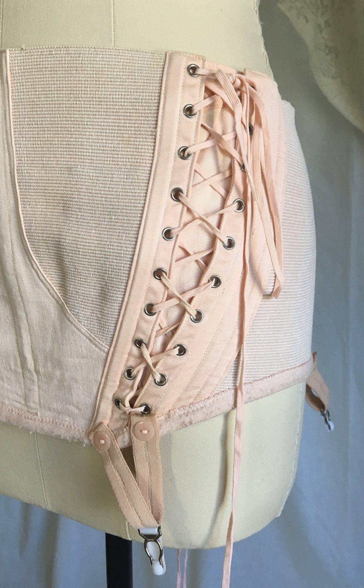 Vintage 1950's Maternity Girdle | Powder Pink Cotton with Velvet | Revea, Made in France | Size S, M, LG - Daggers & Dames