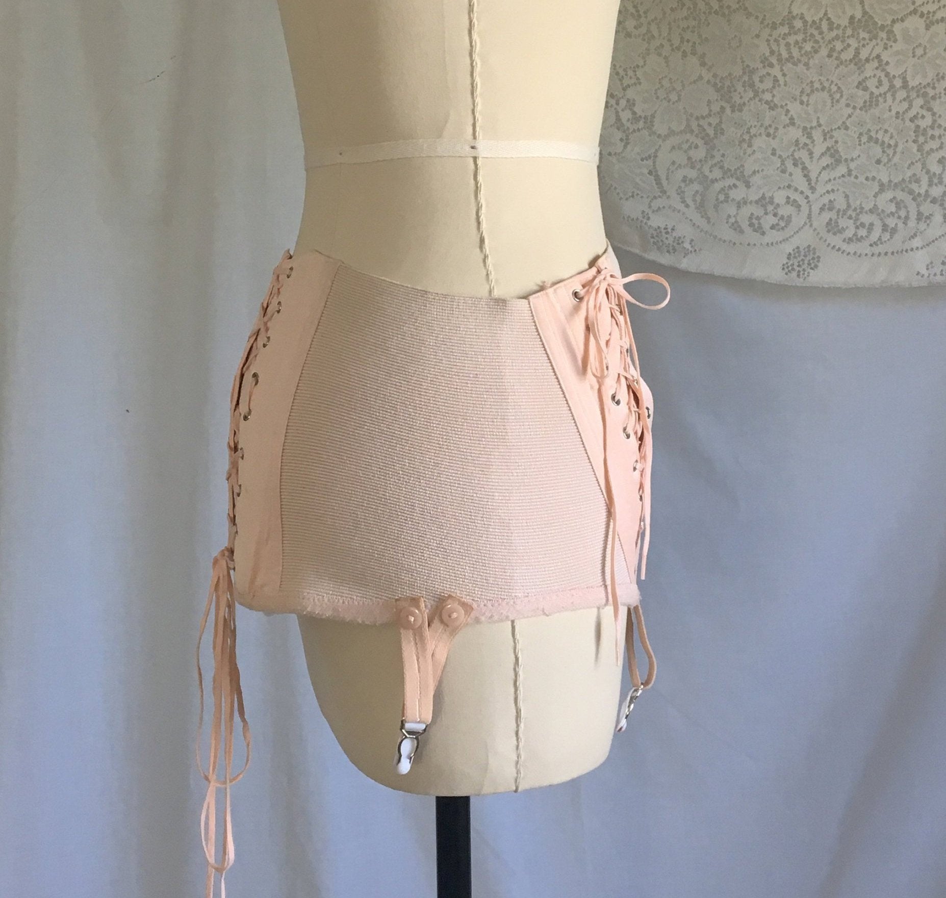 Vintage 1950's Maternity Girdle | Powder Pink Cotton with Velvet | Revea, Made in France | Size S, M, LG - Daggers & Dames