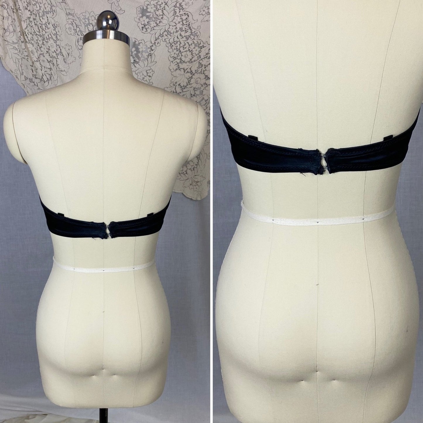 Vintage 1950's Monowire Bra | Black Mesh with Ruffled Lace | Size 32 C, 34 B - Daggers & Dames