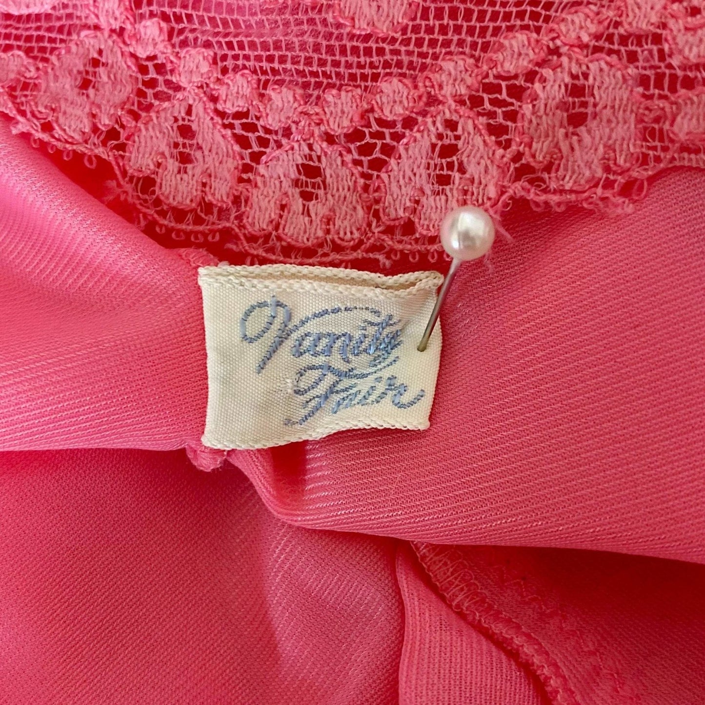 Vintage 1950's Nightgown | Hot Pink Nylon Chiffon with Lace | Size XS, S | Vanity Fair - Daggers & Dames