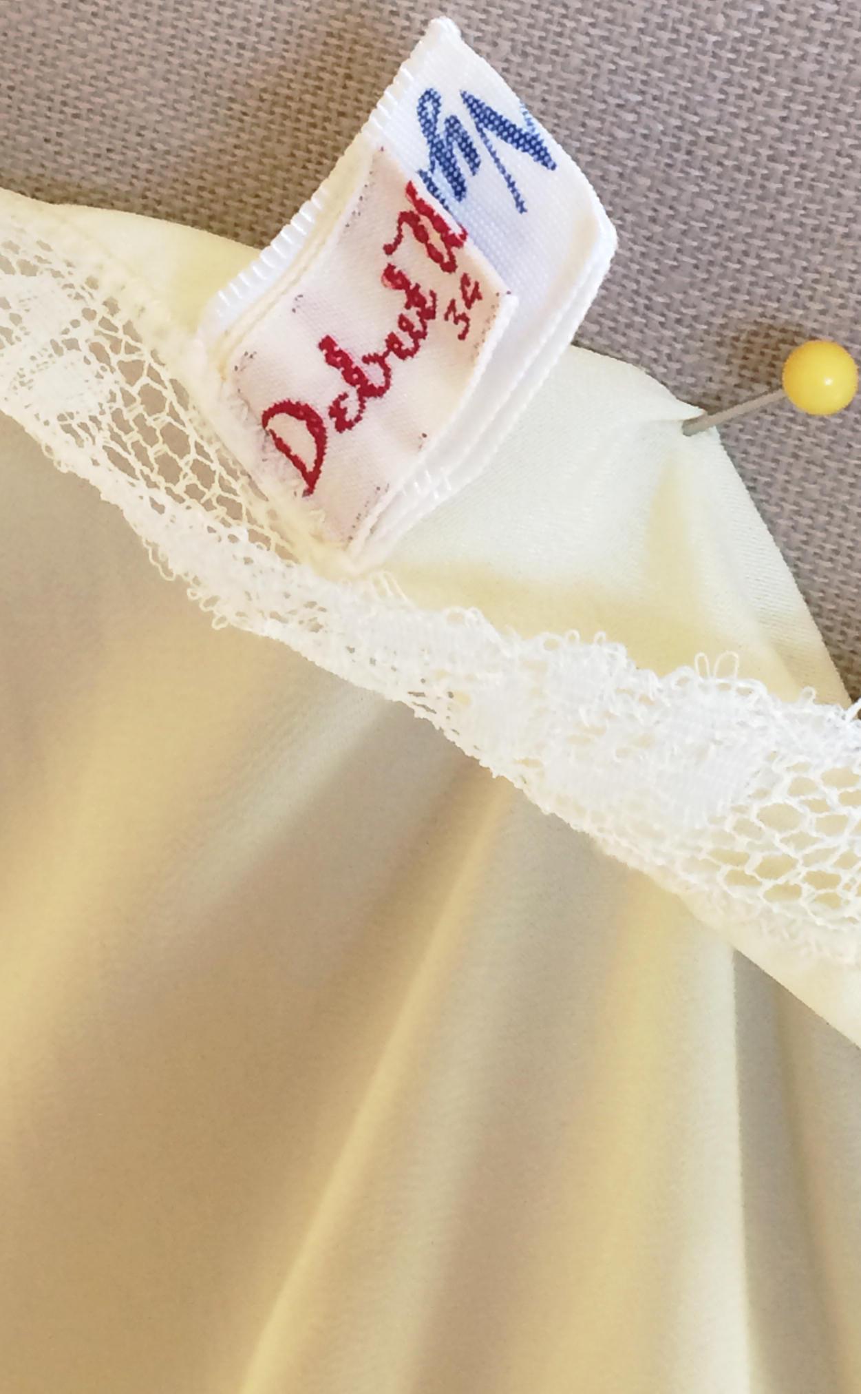 Vintage 1950's Nightgown | Pale Yellow Nylon & White Embroidered Lace Chiffon | Empire Waist Lingerie | Size S - M - Daggers & Dames