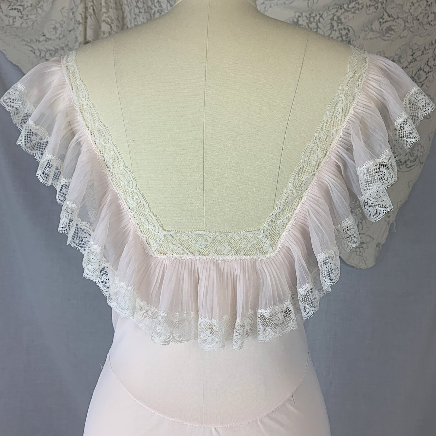 Vintage 1950's Nightgown | Powder Pink Nylon with Crystal Pleat Ruffles & White Lace | Size S | Fischer Heavenly Lingerie - Daggers & Dames