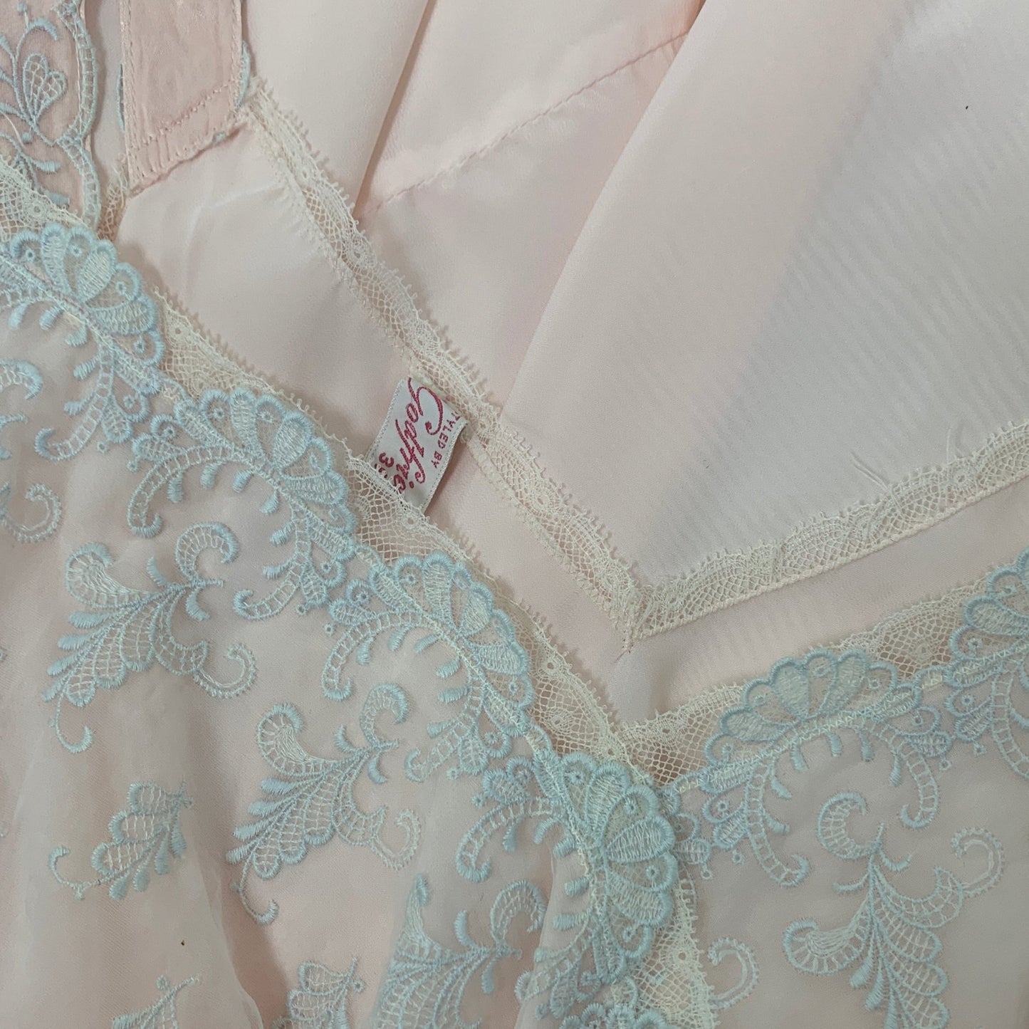 Vintage 1950's Nightgown | Powder Pink Rayon Blend with Silver Filigree Embroidered Chiffon | Size M | Godfried - Daggers & Dames