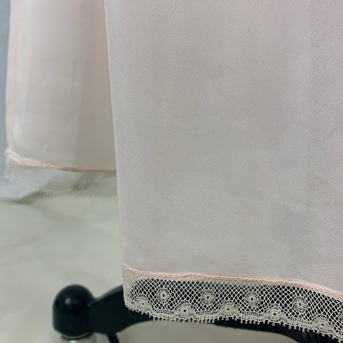 Vintage 1950's Nightgown | Powder Pink Rayon Blend with Silver Filigree Embroidered Chiffon | Size M | Godfried - Daggers & Dames