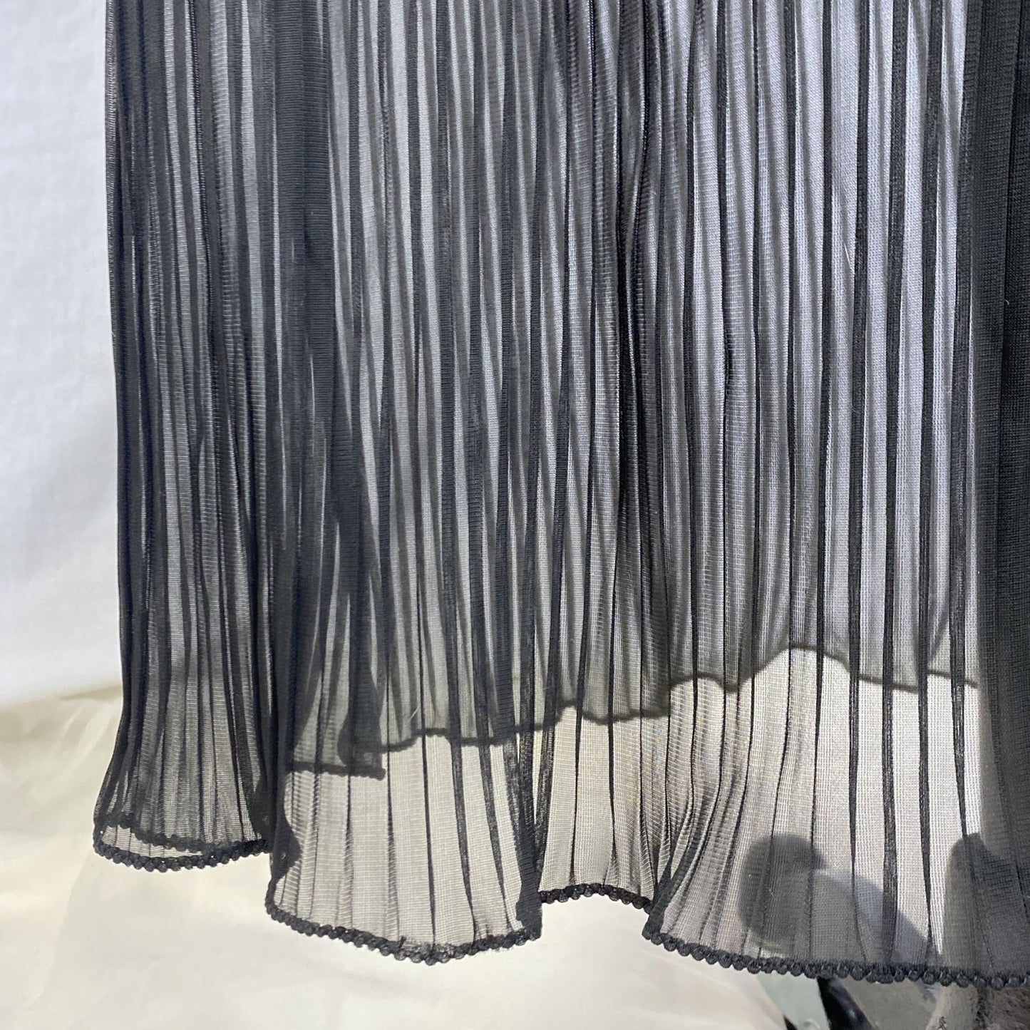 Vintage 1950's Nightgown | Sheer Black Crystal Pleated Nylon Chiffon with Chantilly Lace | Size M | Seamprufe -New with Tags - Daggers & Dames