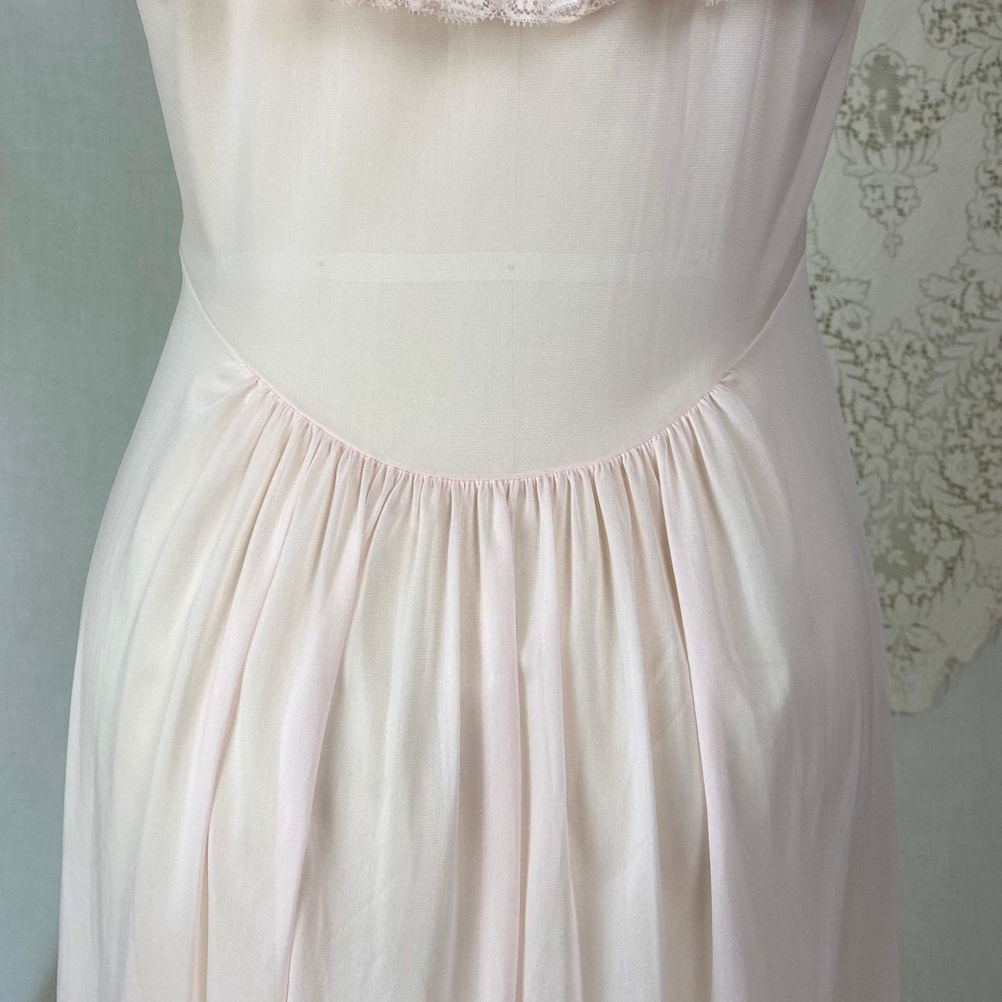 Vintage 1950's Nightgown | Sheer Powder Pink Nylon with Crystal Pleated Chiffon Ruffles | Size S, M | Vanity Fair - Daggers & Dames