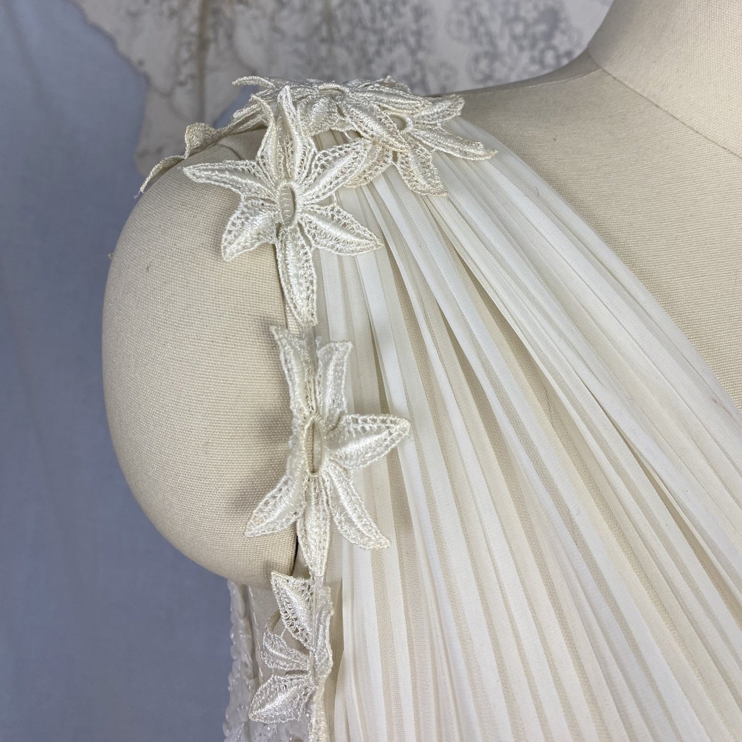 Vintage 1950's Nightgown | Sheer White Nylon Chiffon with Honeycomb Smocking & Crochet Floral Appliqué | Size XS, S | Edwards Lingerie Co. - Daggers & Dames