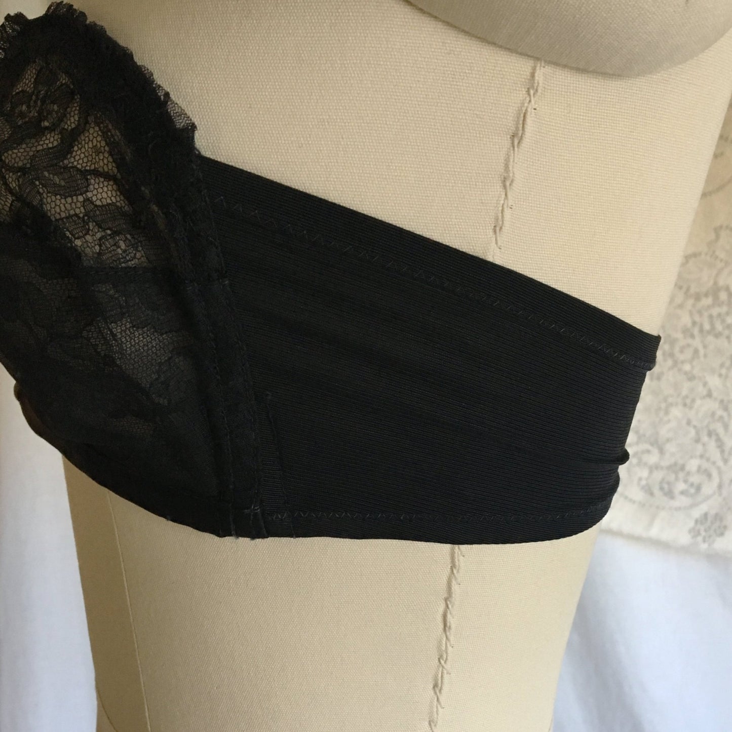 Vintage 1950's Overwire Bra | Black Chantilly Lace with Satin & Ruffles | Lilly of France | Size 34 C - Daggers & Dames