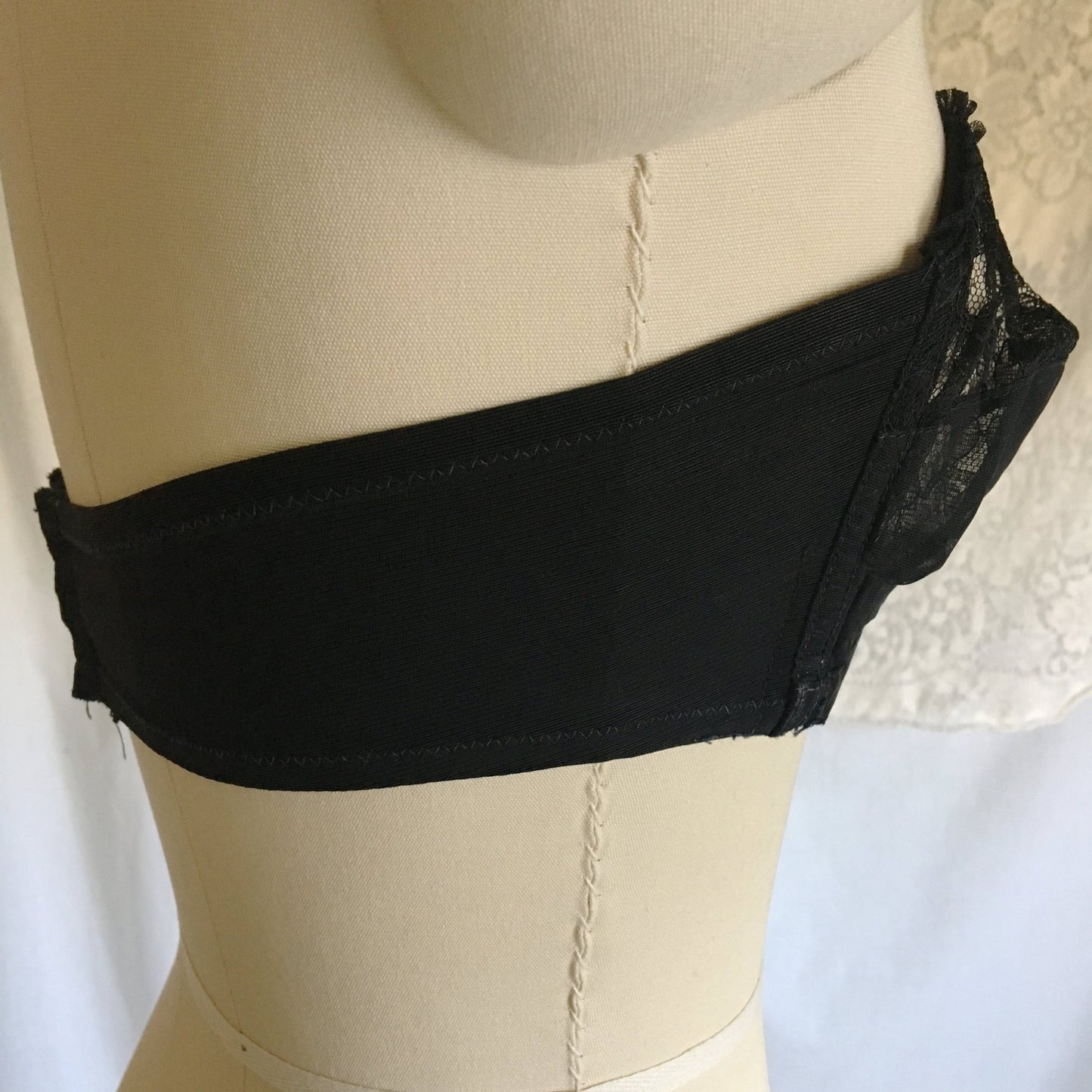 Vintage 1950's Overwire Bra | Black Chantilly Lace with Satin & Ruffles | Lilly of France | Size 34 C - Daggers & Dames