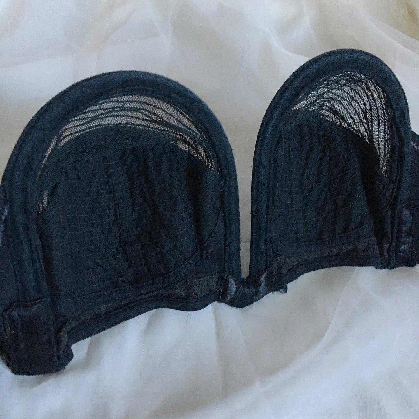 Vintage 1950's Overwire Bra | Black Circle Stitch Satin & Mesh with Ribbon Bow | Lovable | Size 36 C, 38 B - Daggers & Dames