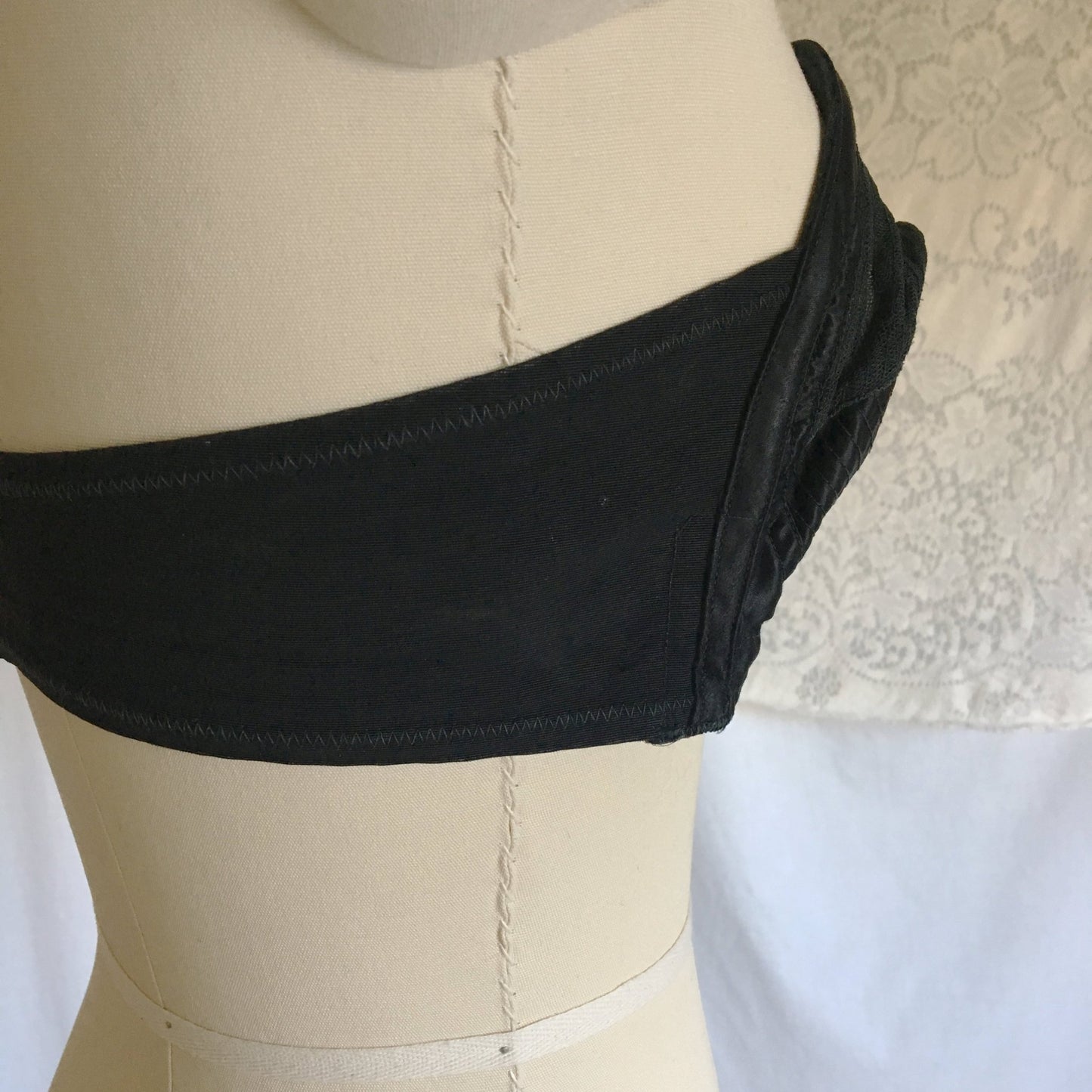 Vintage 1950's Overwire Bra | Black Circle Stitch Satin & Mesh with Ribbon Bow | Lovable | Size 36 C, 38 B - Daggers & Dames