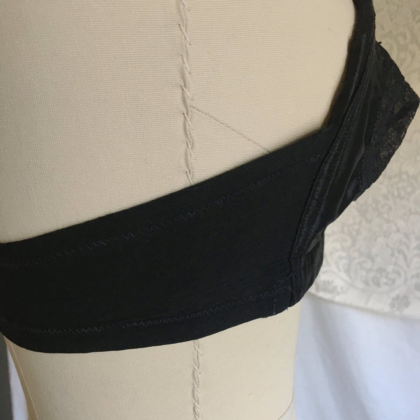 Vintage 1950's Overwire Bra | Black Satin with Chantilly Lace & Ribbon Bow | Wispies | Size 34 B, 32 C - Daggers & Dames