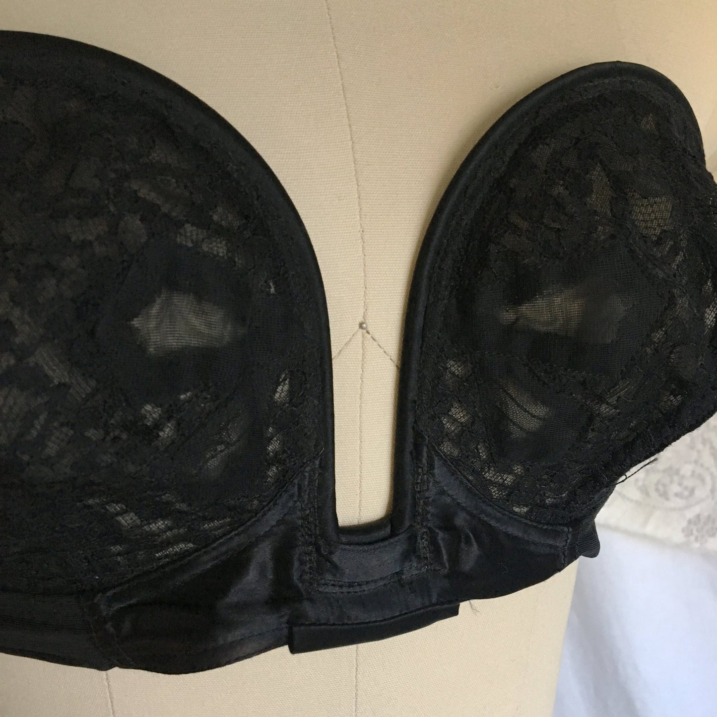 Vintage 1950's Overwire Bra | Sheer Black Nylon Lace with Satin & Bow Applique | Bali Bow Bra | Size 36 B, 36 C - Daggers & Dames
