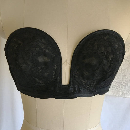 Vintage 1950's Overwire Bra | Sheer Black Nylon Lace with Satin & Bow Applique | Bali Bow Bra | Size 36 B, 36 C - Daggers & Dames
