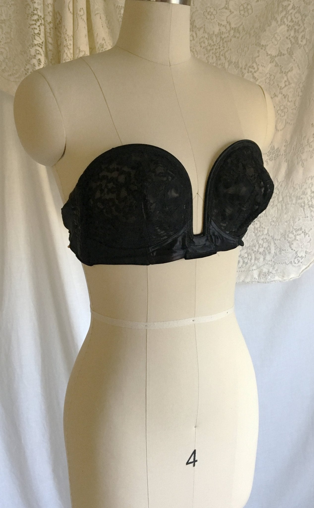 Vintage 1950's Overwire Bra | Sheer Black Nylon Lace with Satin & Bow Applique | Bali Bow Bra | Size 36 B, 36 C - Daggers & Dames