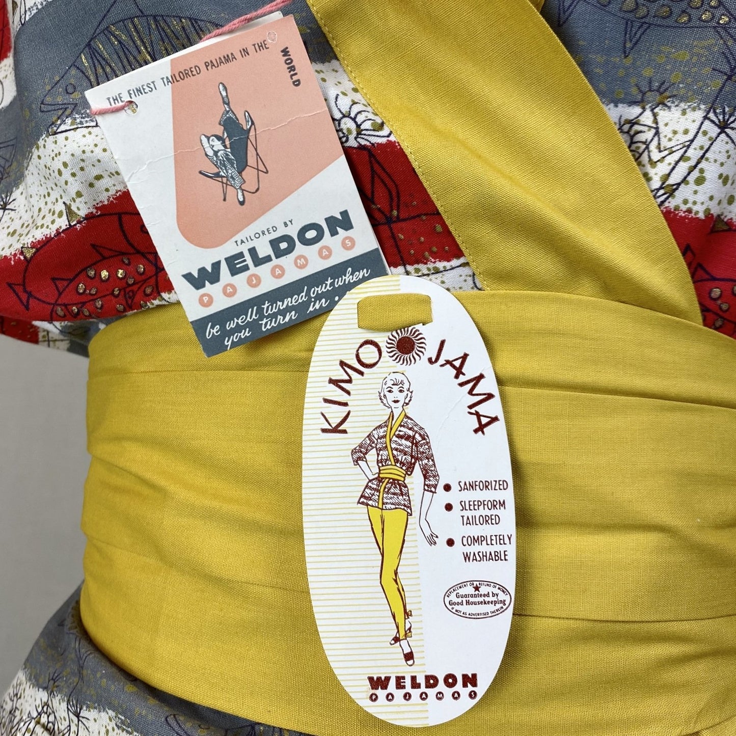 Vintage 1950's Pajama Lounge Set | Tiki Inspired Print Cotton | Weldon Kimo-Jama New with Tags - Daggers & Dames