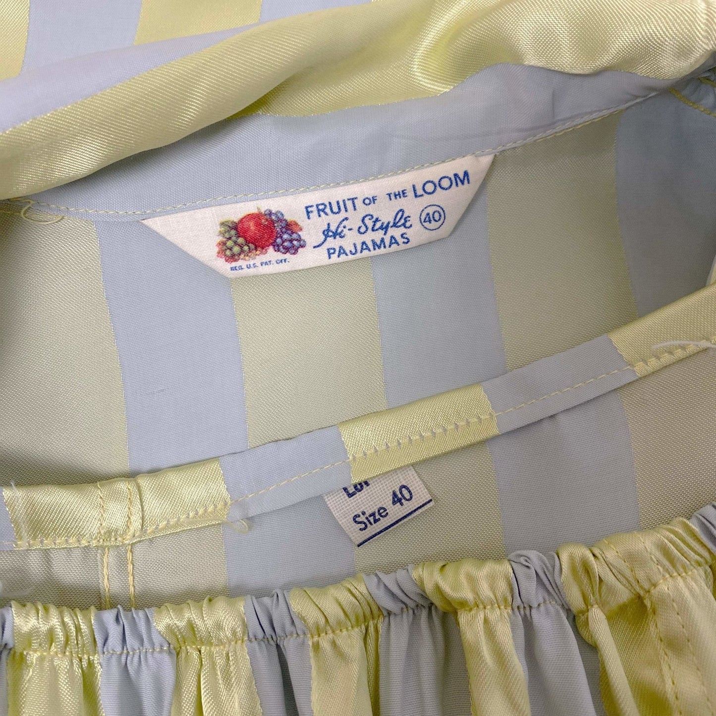 Vintage 1950's Pajama Set | Dusty Blue & Celadon Green Rayon Satin Striped Damask | Size M/LG | Fruit of the Loom -Never Worn - Daggers & Dames