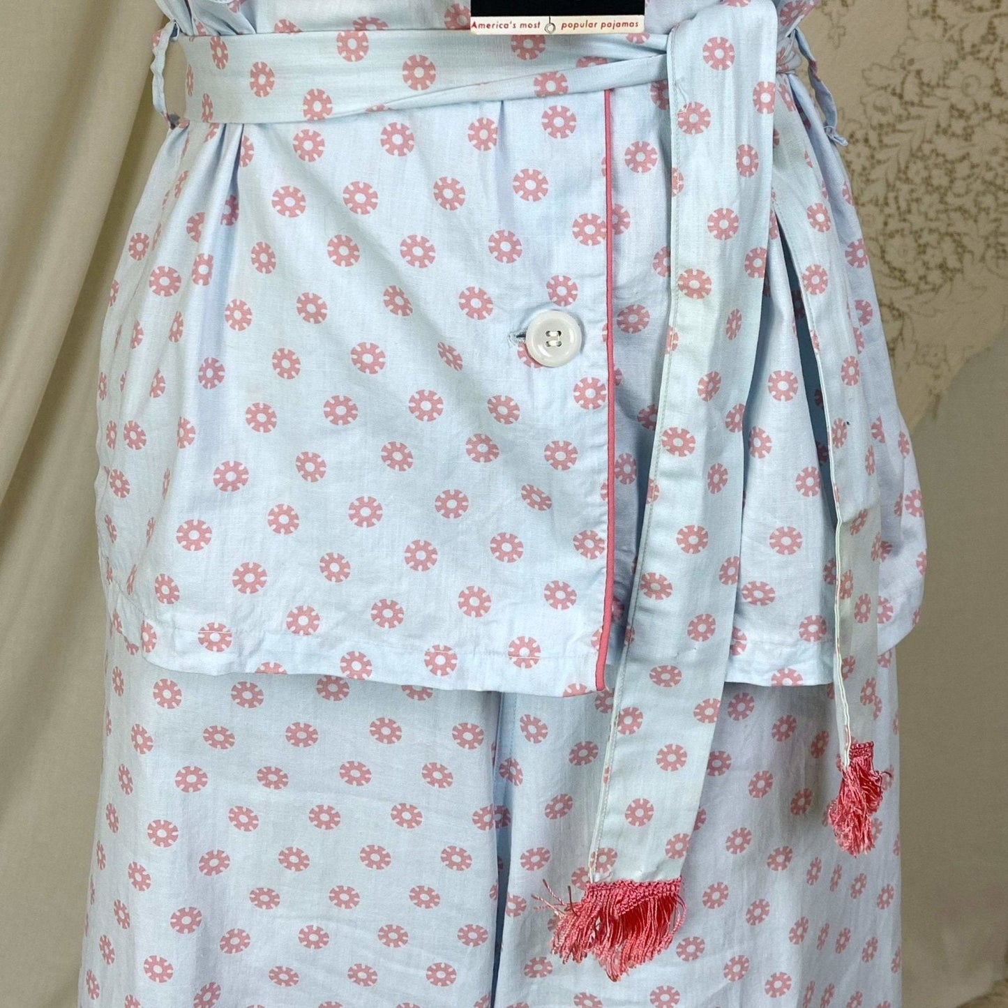Vintage 1950's Pajama Set | Light Baby Blue Cotton with Pink Geo Design | Size XS, S | Lady Berkleigh -New with Tags - Daggers & Dames