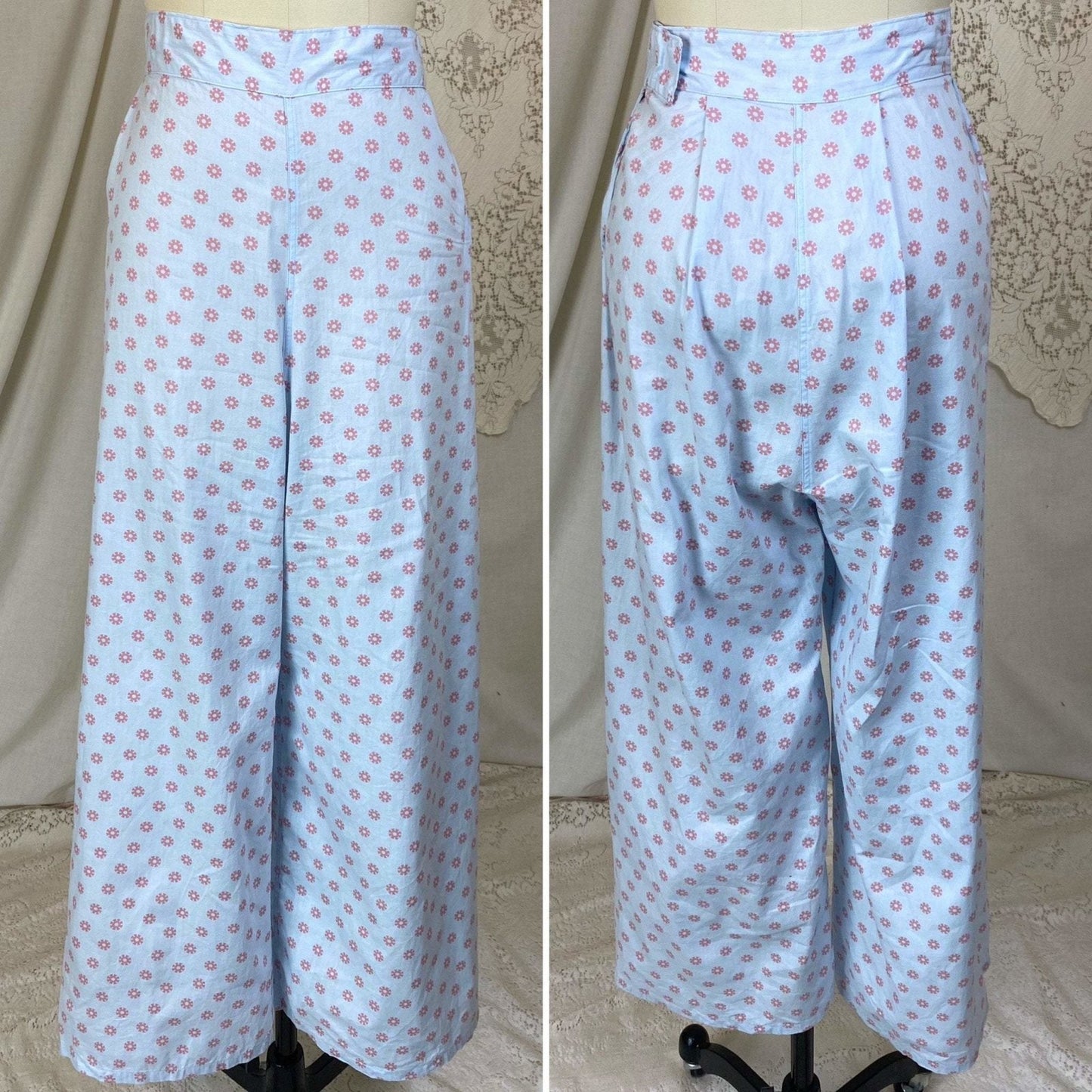 Vintage 1950's Pajama Set | Light Baby Blue Cotton with Pink Geo Design | Size XS, S | Lady Berkleigh -New with Tags - Daggers & Dames