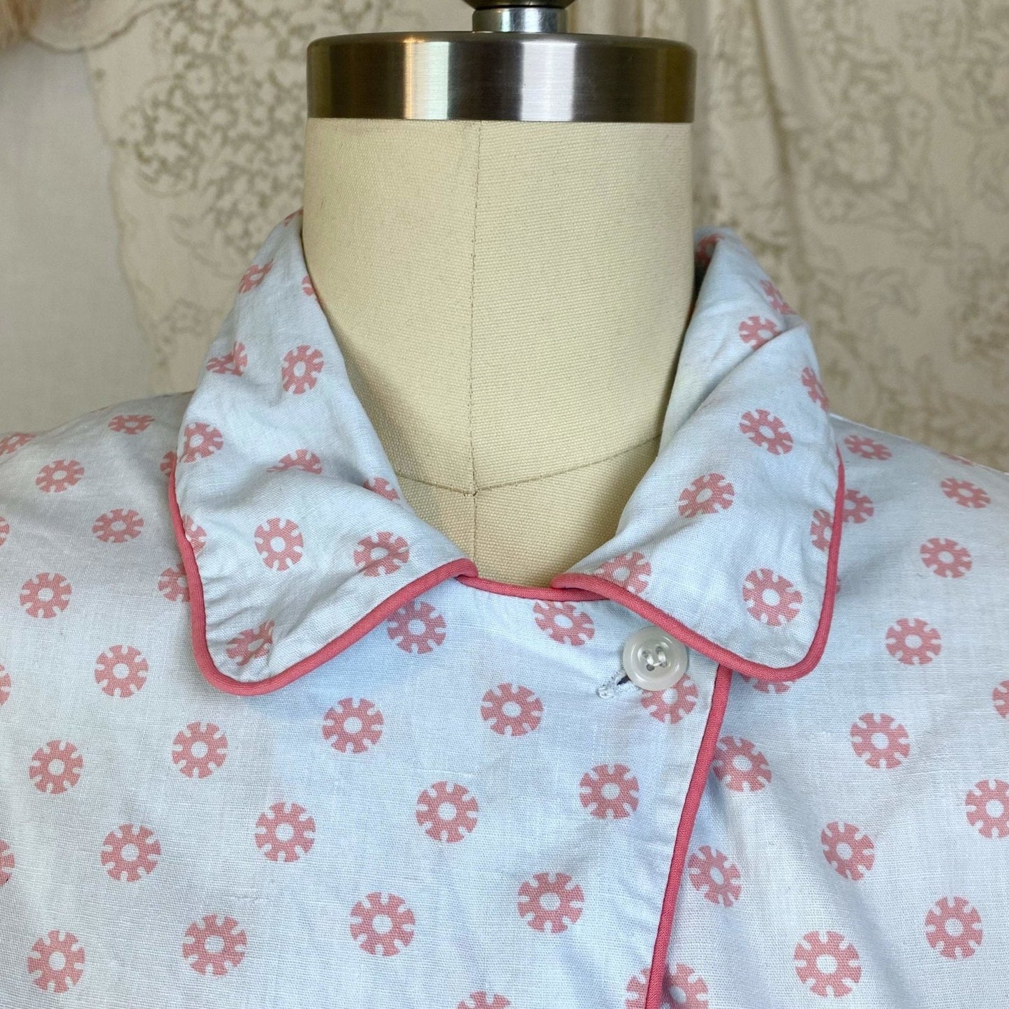 Vintage 1950's Pajama Set | Light Baby Blue Cotton with Pink Geo Design | Size XS, S | Lady Berkleigh -New with Tags - Daggers & Dames