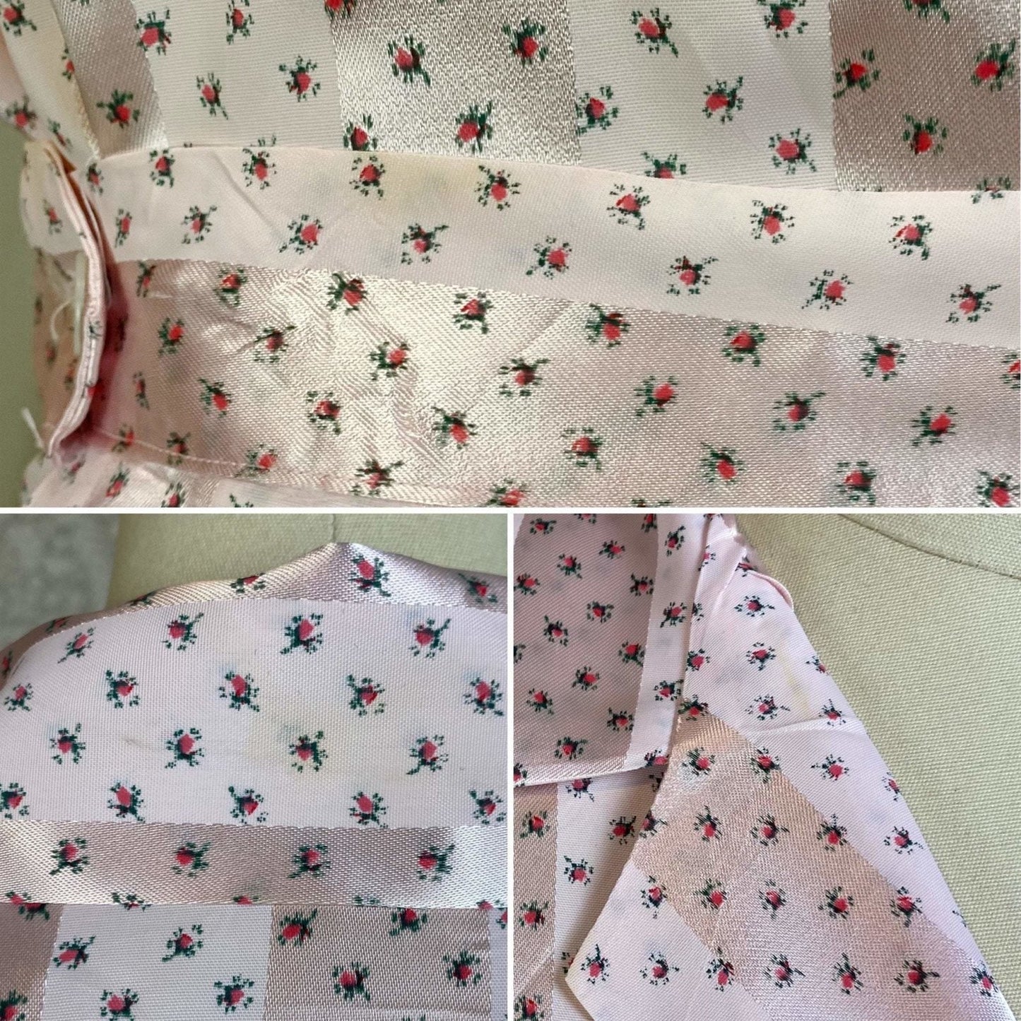 Vintage 1950's Pajama Set | Light Petal Pink Rayon Satin with Damask Stripes & Rosebud Floral Print | Size M | Elaine Skylar -Never Worn - Daggers & Dames